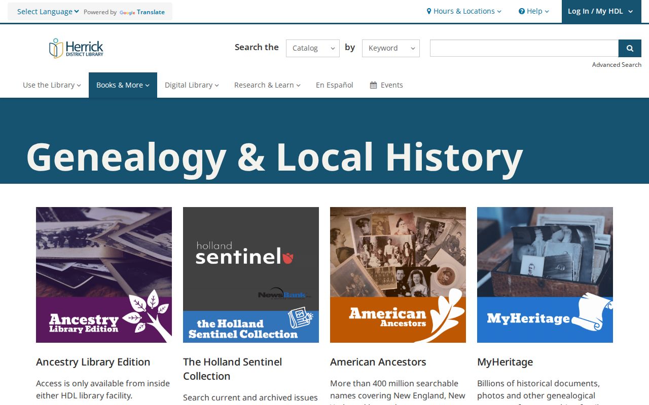 Holland Township residents directory Herrick genealogy resources