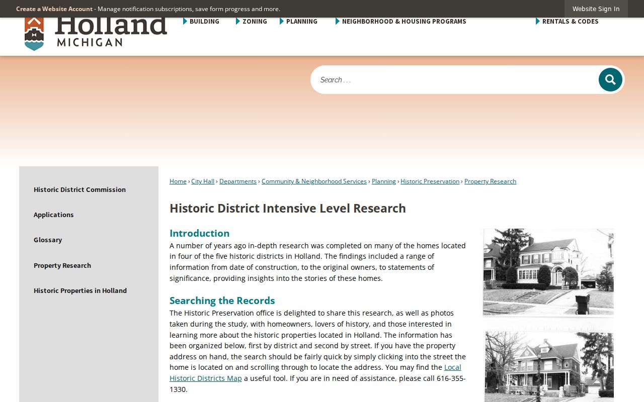 Holland Township previous residents historic property address research page
