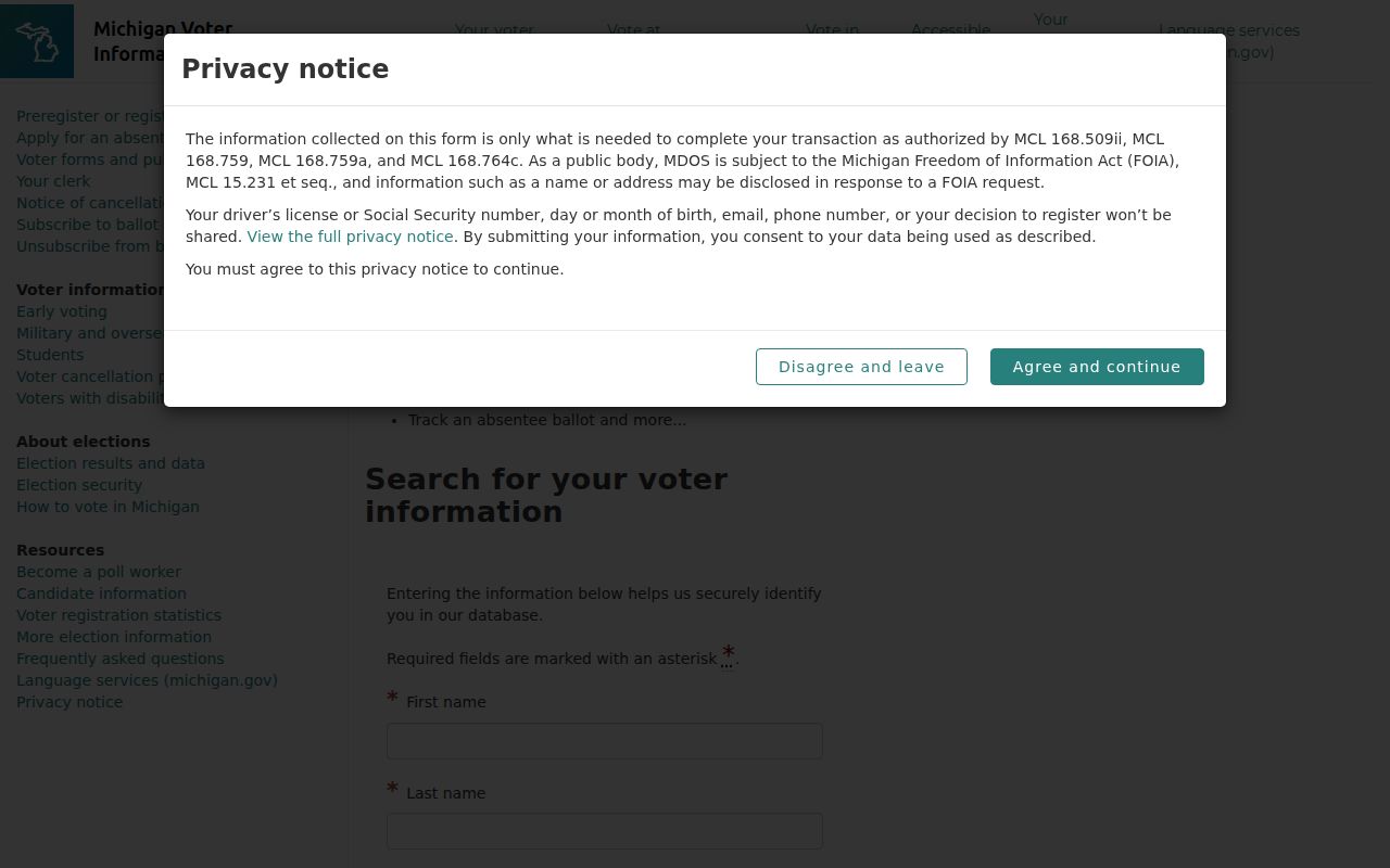 Holland Township residents directory Michigan voter lookup form