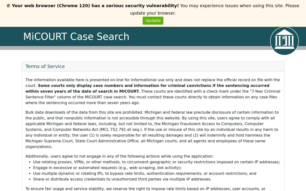 Holland Township residents directory MiCOURT case search interface